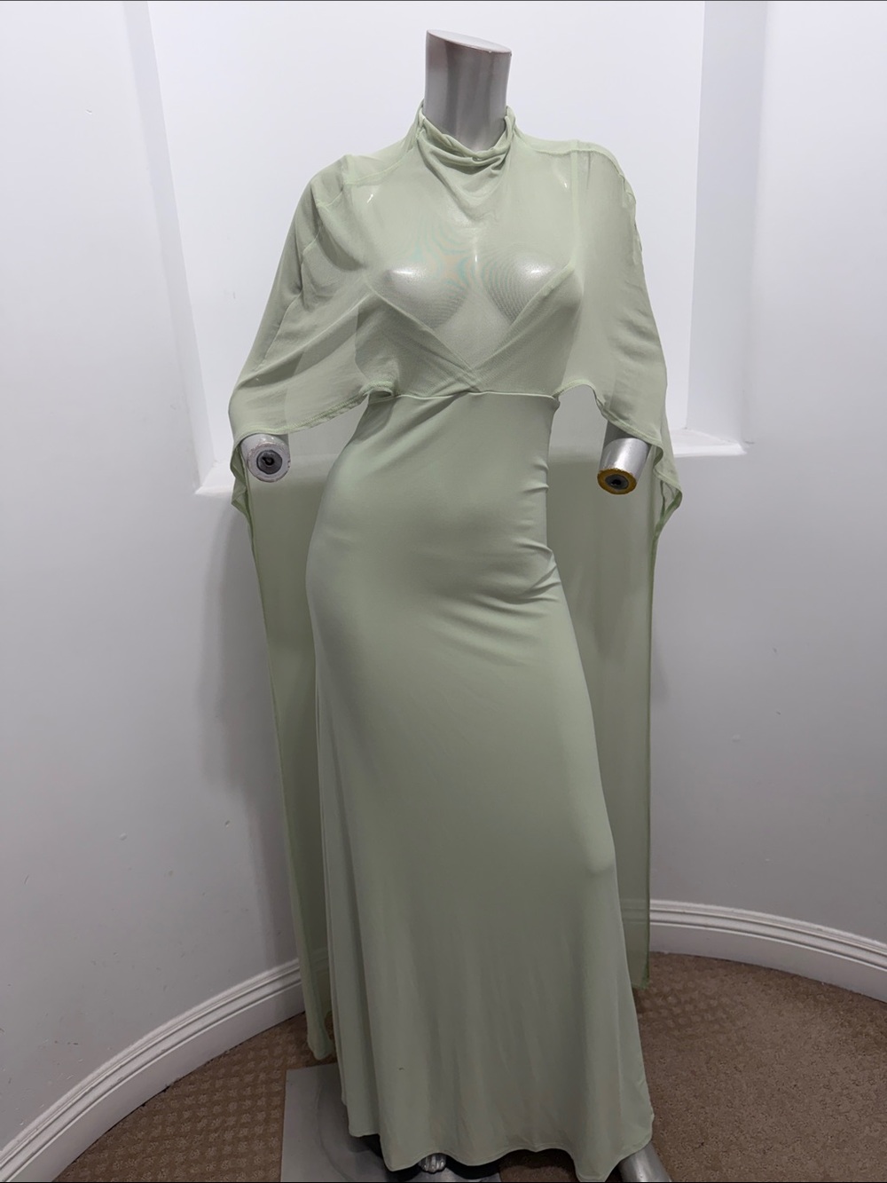 ASOS  Design Sage Green Maxi Dress Draped Exaggerated Cape Size S